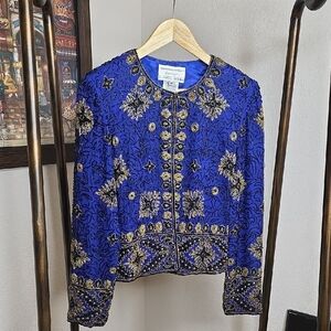 Adrianna Papell Deep Cobalt Blue Jacket with Gold Detailing Small